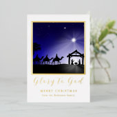 Christmas Nativity Scene Glory to God Christian 箔招待状 (立ち正面)