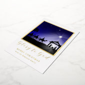 Christmas Nativity Scene Glory to God Christian 箔招待状 (回転した状態)