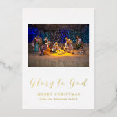 Christmas Nativity Scene Glory to God Gold 箔招待状 (正面)