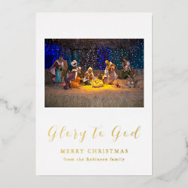 Christmas Nativity Scene Glory to God Gold 箔招待状
