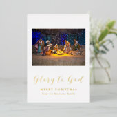 Christmas Nativity Scene Glory to God Gold 箔招待状 (立ち正面)