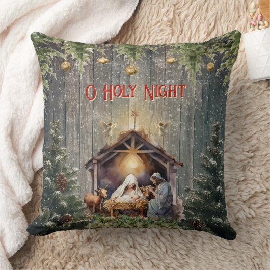 Christmas Nativity Scene Throw Pillow クッション (ブランケット)