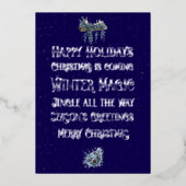 Christmas Navy Blue with Silver Word Art Silver 箔シーズンカード (正面)