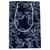 Christmas Navy Bow Velvet Pattern ミディアムペーパーバッグ (正面)