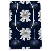 Christmas Navy Bow Velvet Pattern ミディアムペーパーバッグ (正面)