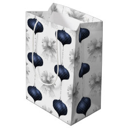 Christmas Navy Bow Velvet Pattern ミディアムペーパーバッグ