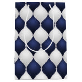 Christmas Navy Bow Velvet Pattern ミディアムペーパーバッグ (正面)