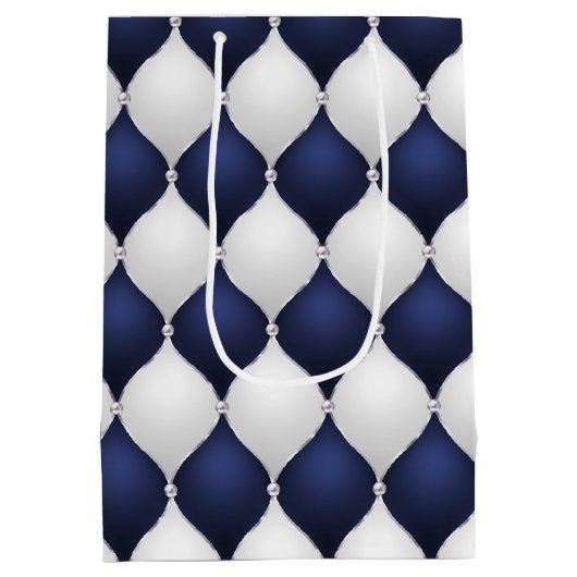 Christmas Navy Bow Velvet Pattern ミディアムペーパーバッグ (裏面)