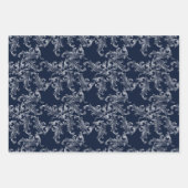 Christmas Navy Bow Velvet Pattern ラッピングペーパーシート (正面3)