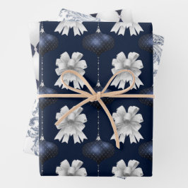 Christmas Navy Bow Velvet Pattern ラッピングペーパーシート