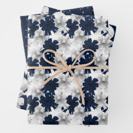 Christmas Navy Bow Velvet Pattern ラッピングペーパーシート