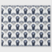Christmas Navy Bow Velvet Pattern ラッピングペーパー (フラット)
