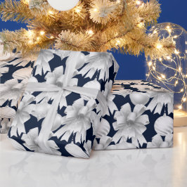 Christmas Navy Bow Velvet Pattern ラッピングペーパー