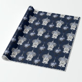 Christmas Navy Bow Velvet Pattern ラッピングペーパー (アンロールド)