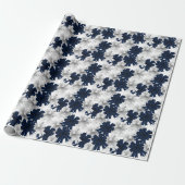 Christmas Navy Bow Velvet Pattern ラッピングペーパー (アンロールド)