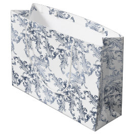 Christmas Navy Bow Velvet Pattern ラージペーパーバッグ