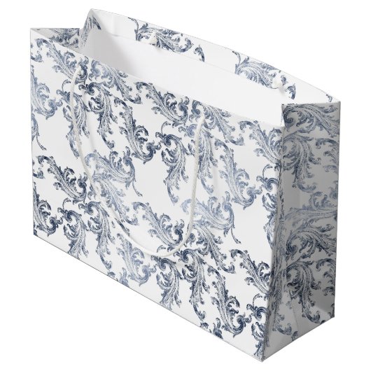 Christmas Navy Bow Velvet Pattern ラージペーパーバッグ (裏面アングル)