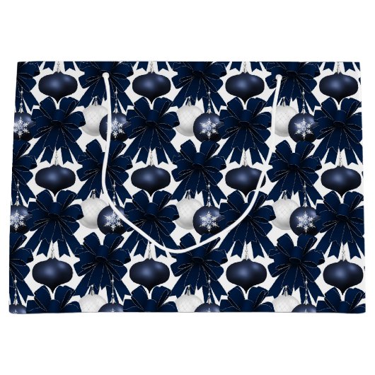 Christmas Navy Bow Velvet Pattern ラージペーパーバッグ (正面)