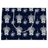 Christmas Navy Bow Velvet Pattern ラージペーパーバッグ (正面)
