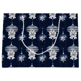 Christmas Navy Bow Velvet Pattern ラージペーパーバッグ
