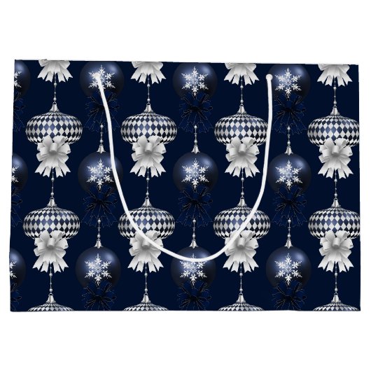 Christmas Navy Bow Velvet Pattern ラージペーパーバッグ (裏面)
