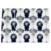 Christmas Navy Bow Velvet Pattern ラージペーパーバッグ (正面)