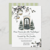 Christmas New Home Green Winter Housewarming Party 招待状 (正面/裏面)