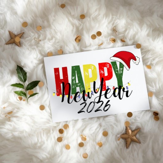 Christmas New Year 2026 colorful Flat Card