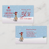 Christmas New Year 2026 Fun Reindeer Discount Card 割引カード (正面/裏面)