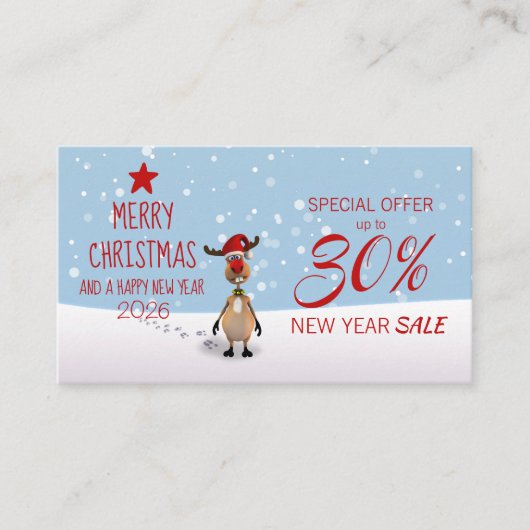 Christmas New Year 2026 Fun Reindeer Discount Card 割引カード (正面)