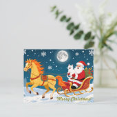 Christmas, New Year, Red Horse, Santa & White Cat ポストカード (スタンド正面)