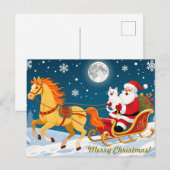 Christmas, New Year, Red Horse, Santa & White Cat ポストカード (正面/裏面)