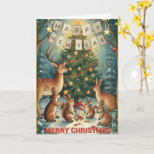 Christmas New Year Woodland Greeting Card カード (黄色い花)