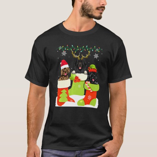 Christmas Newfoundland In Sock Xmas Reindeer Santa Tシャツ (正面)