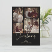 Christmas Newlyweds Black Trendy Collage 4 Photos シーズンカード (スタンド正面)