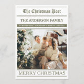 Christmas Newspaper Olive Green Photo What a Year シーズンカード (正面)