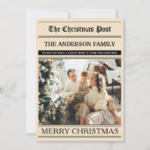 Christmas Newspaper Warm Beige Photo What a Year シーズンカード (正面)