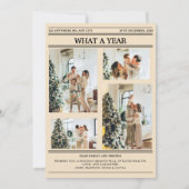 Christmas Newspaper Warm Beige Photo What a Year シーズンカード (裏面)