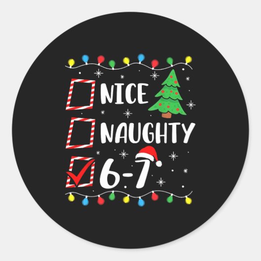 Christmas Nice Naughty 67 Brainrot Funny 6-7 Meme  ラウンドシール (正面)