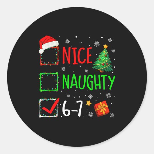 Christmas Nice Naughty 67 Brainrot Funny 6-7 Meme ラウンドシール (正面)