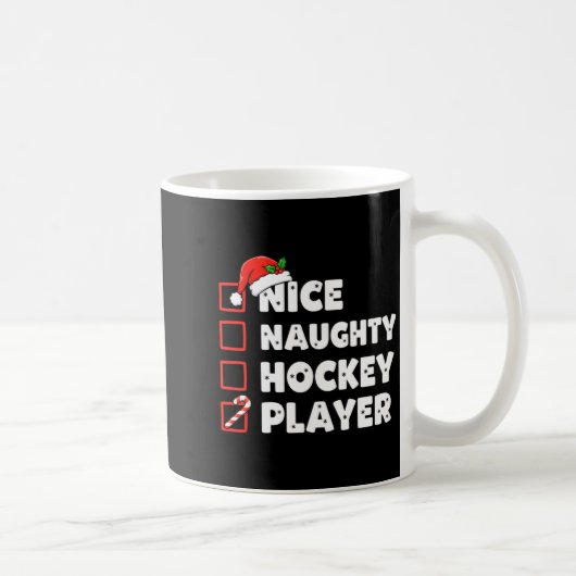 Christmas Nice Naughty Hockey Player List Santa Ch コーヒーマグカップ (右)