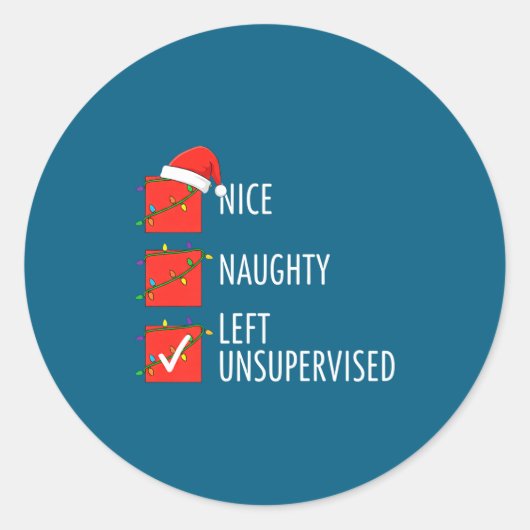 Christmas Nice Naughty Left Unsupervised Naughty O ラウンドシール (正面)