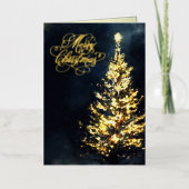 Christmas Night Sky Lit Tree 箔シーズンカード (正面)