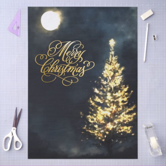 Christmas Night Sky Lit Tree 薄葉紙 (クラフト)