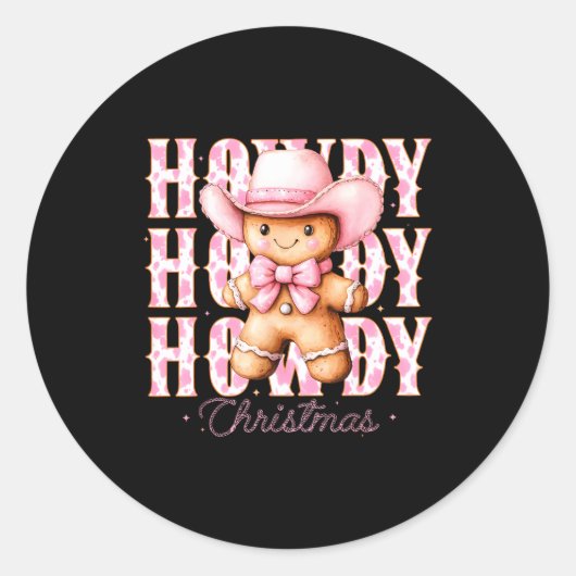 Christmas Nk Gingerbread Cowboy Cowgirl Howdy West ラウンドシール (正面)