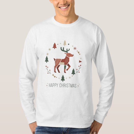Christmas Nordic Geometric Reindeer Tシャツ (正面)