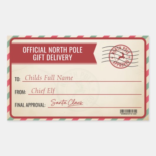 Christmas North Pole Delivery Custom Name Parcel 長方形シール (正面)