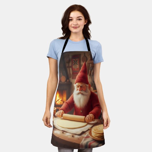 Christmas Norwegian Nisse Making Lefse, Apron エプロン (着用した状態)