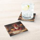 Christmas Norwegian Nisse Making Lefse, Coaster ガラスコースター (アングル)