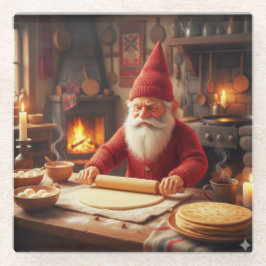 Christmas Norwegian Nisse Making Lefse, Coaster ガラスコースター